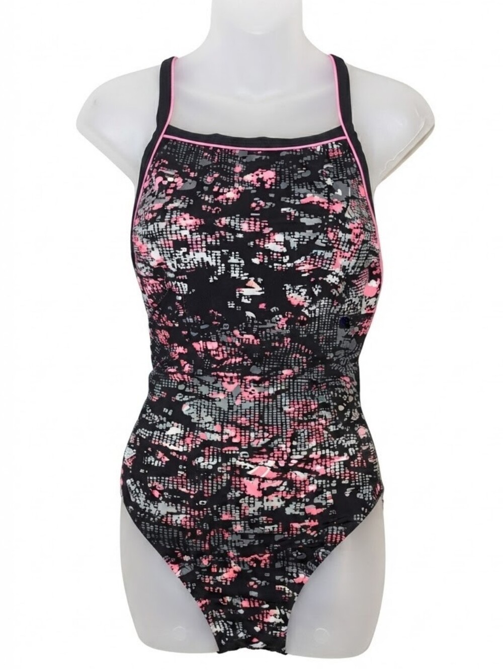 Speedo Womens Swimsuit One Piece Endurance+ Flyback Black Pink Size 12 Sporty